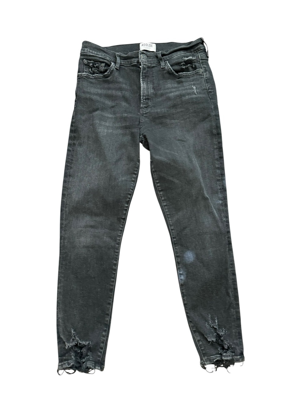 AGOLDE Sophie Crop High Rise Skinny Jeans Black Distressed Raw Hem size 30